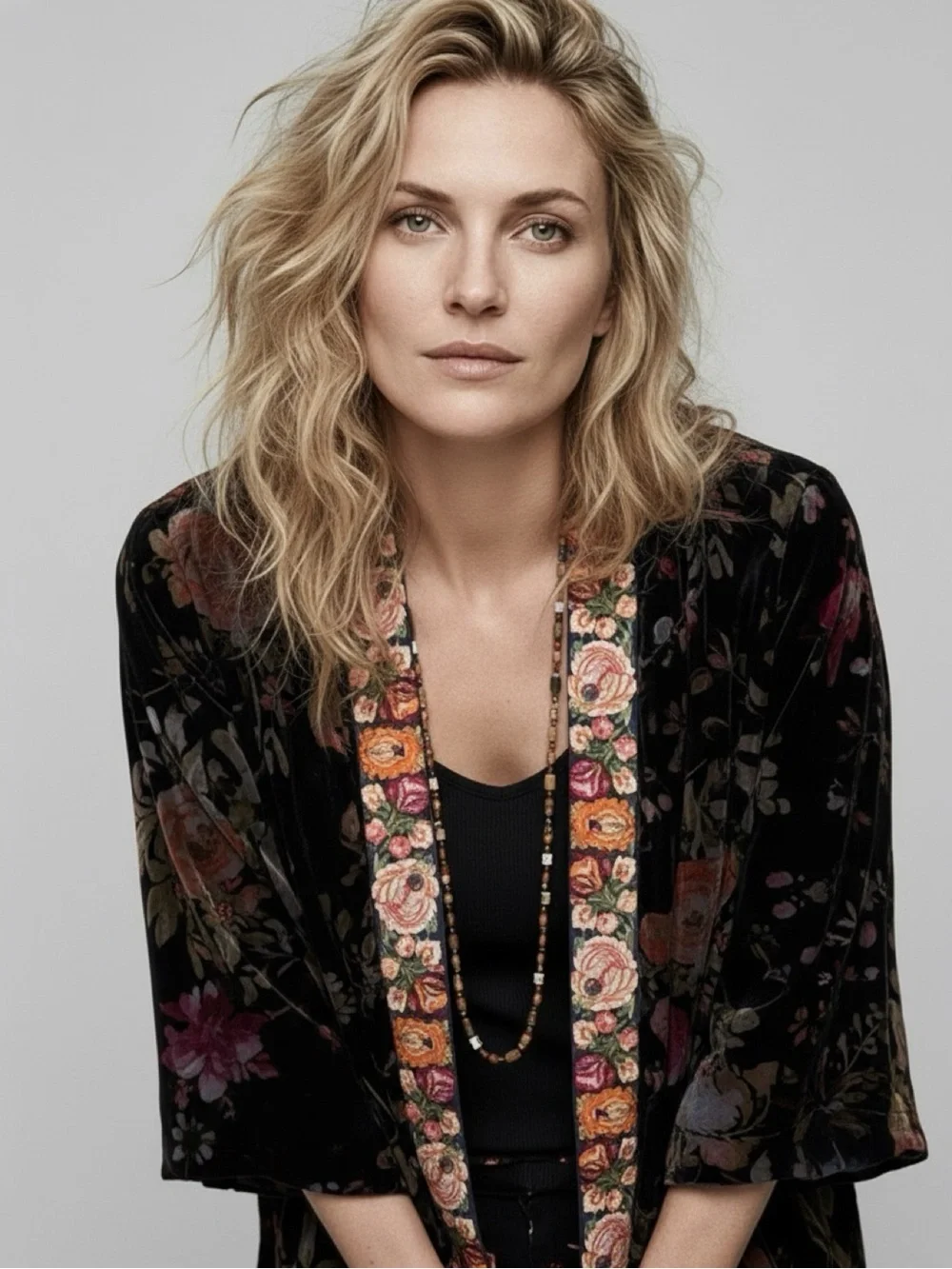 JOHNNY WAS PETITE KEHLANI REVERSIBLE FLORAL VELVET/SILK KIMONO EMBROIDERY BOHO